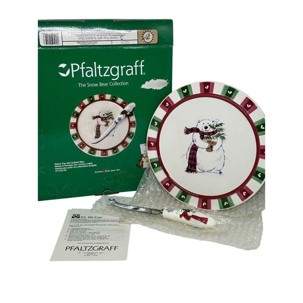 Pfaltzgraff Snow Bear Cheese Tray Slicer Holiday Plate 8.5" Ceramic Christmas
